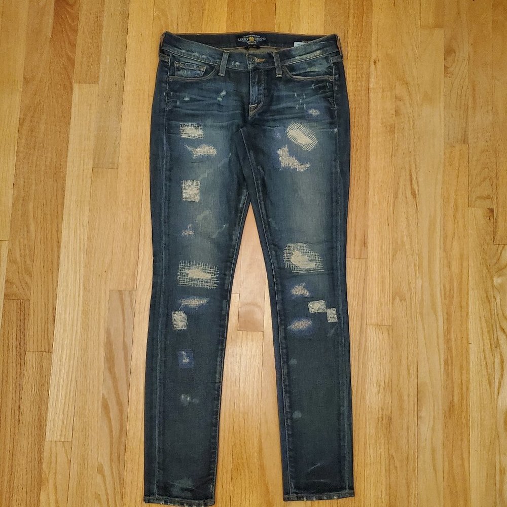 Lucky Brand Zoe Jeans Womens 4x27 Blue Denim Dark Wash Skinny Stretch Distressed